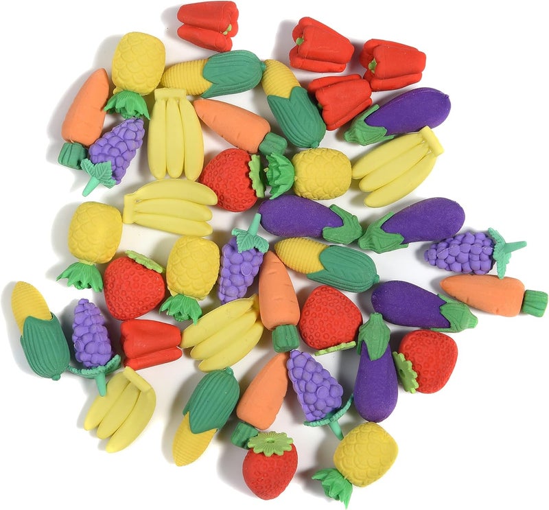 MGTECH 40 Pcs 3D Food Earsers, Cute Mini Fruit Vegetable Puzzle Erasers, Bulk Cool Fun Take Apart Erasers for Kids Boys Girls - Image 1